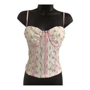 Pretty Garbage off-white‎ & pink lace corset style top size medium brand new